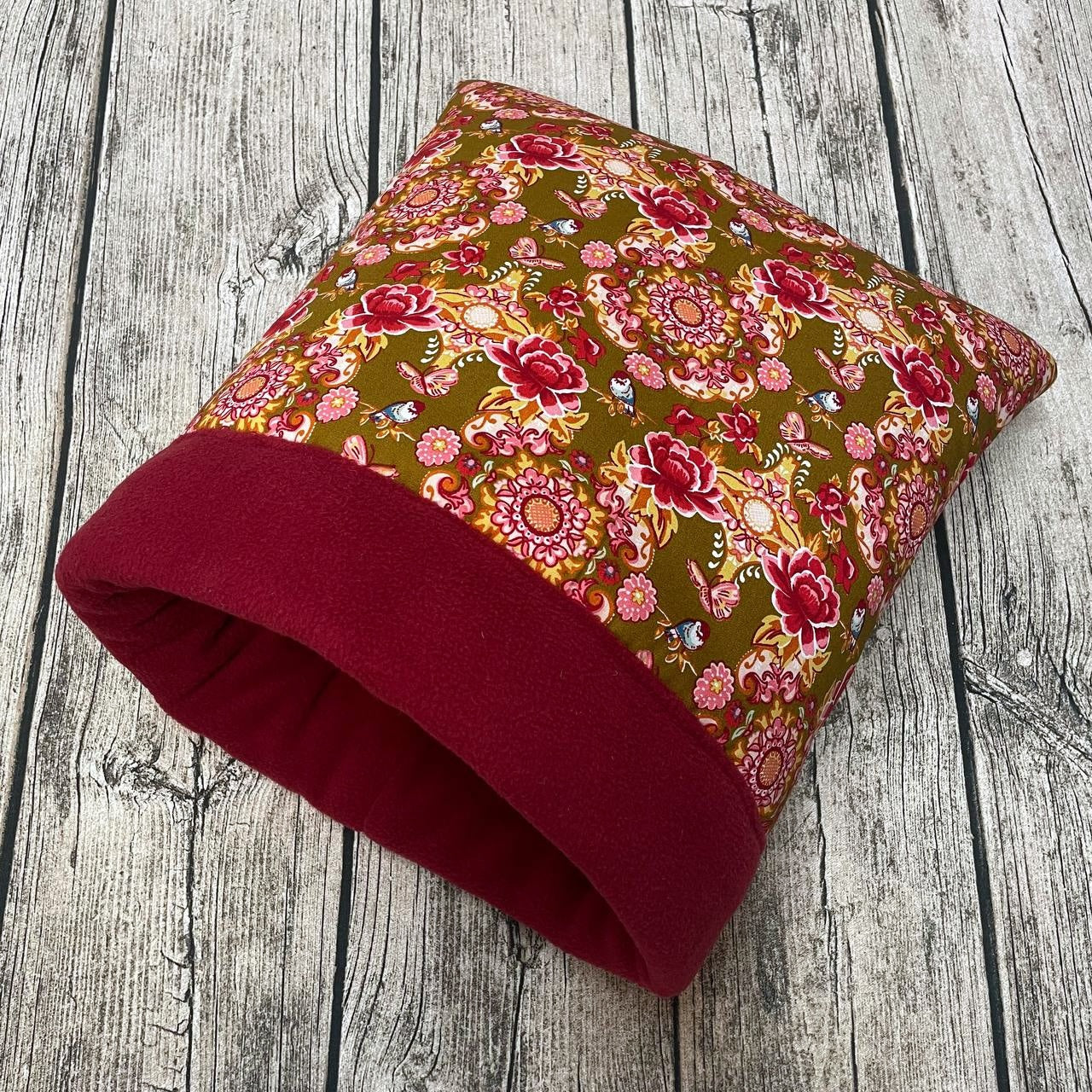Kuschelsack - Blumen Vögel Schmetterlinge Dunkelrot