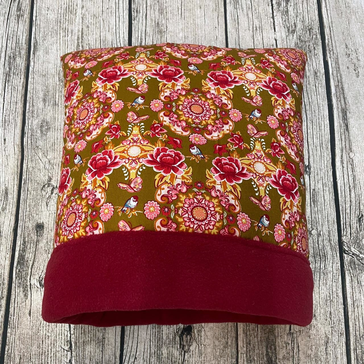 Kuschelsack - Blumen Vögel Schmetterlinge Dunkelrot