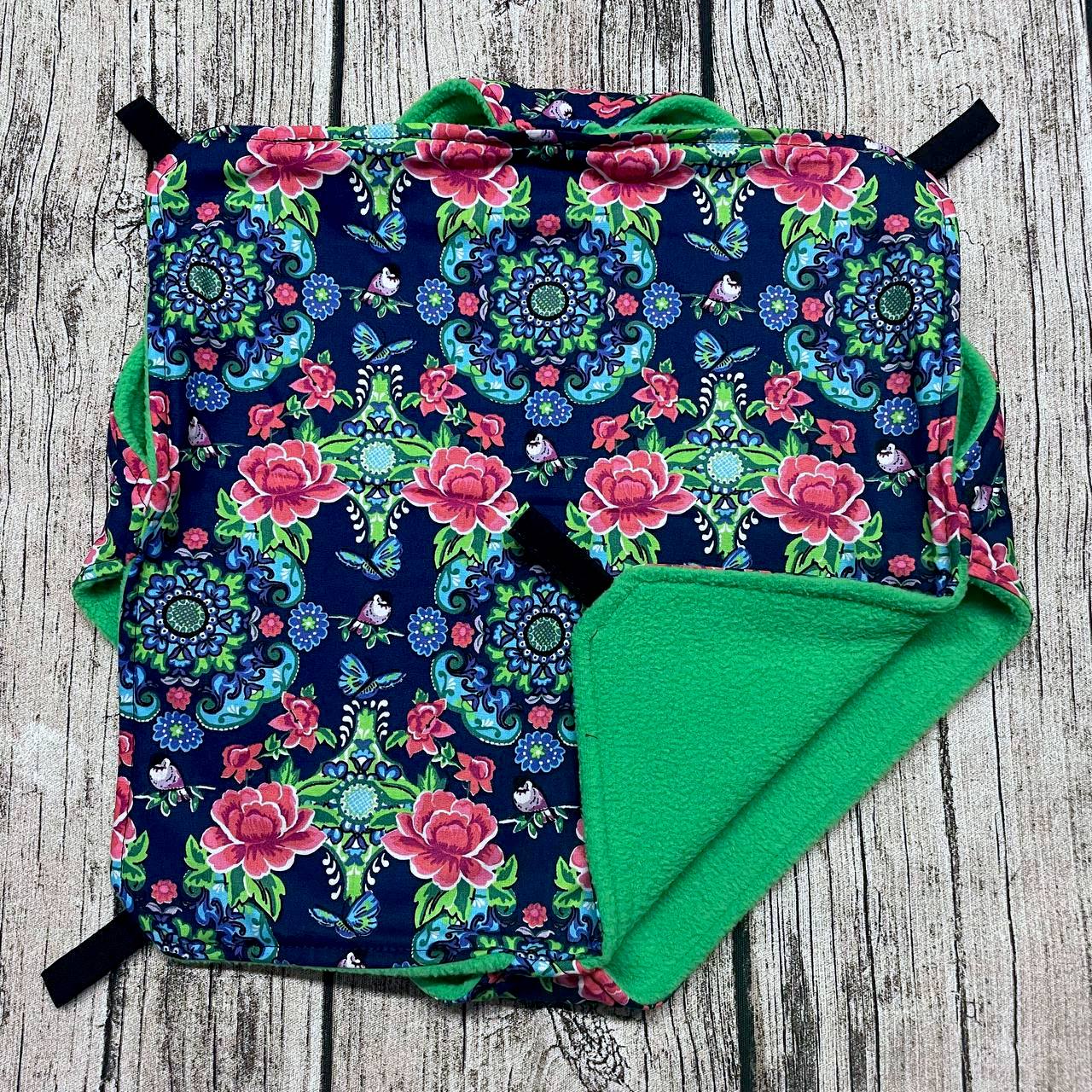 Doppelstöckige Hängematte L - Blumen Vögel Schmetterlinge Dunkelblau Grün